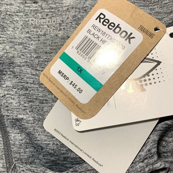 Reebok Plus 1X Logo Gray Heather Scoop Neckline Seam Detail Racerback Tank Top - Picture 6 of 6